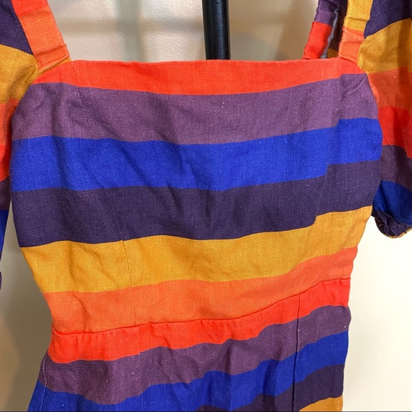 Farm Rio Rainbow Puff Sleeve Linen Mini Dress - Picture 5 of 10